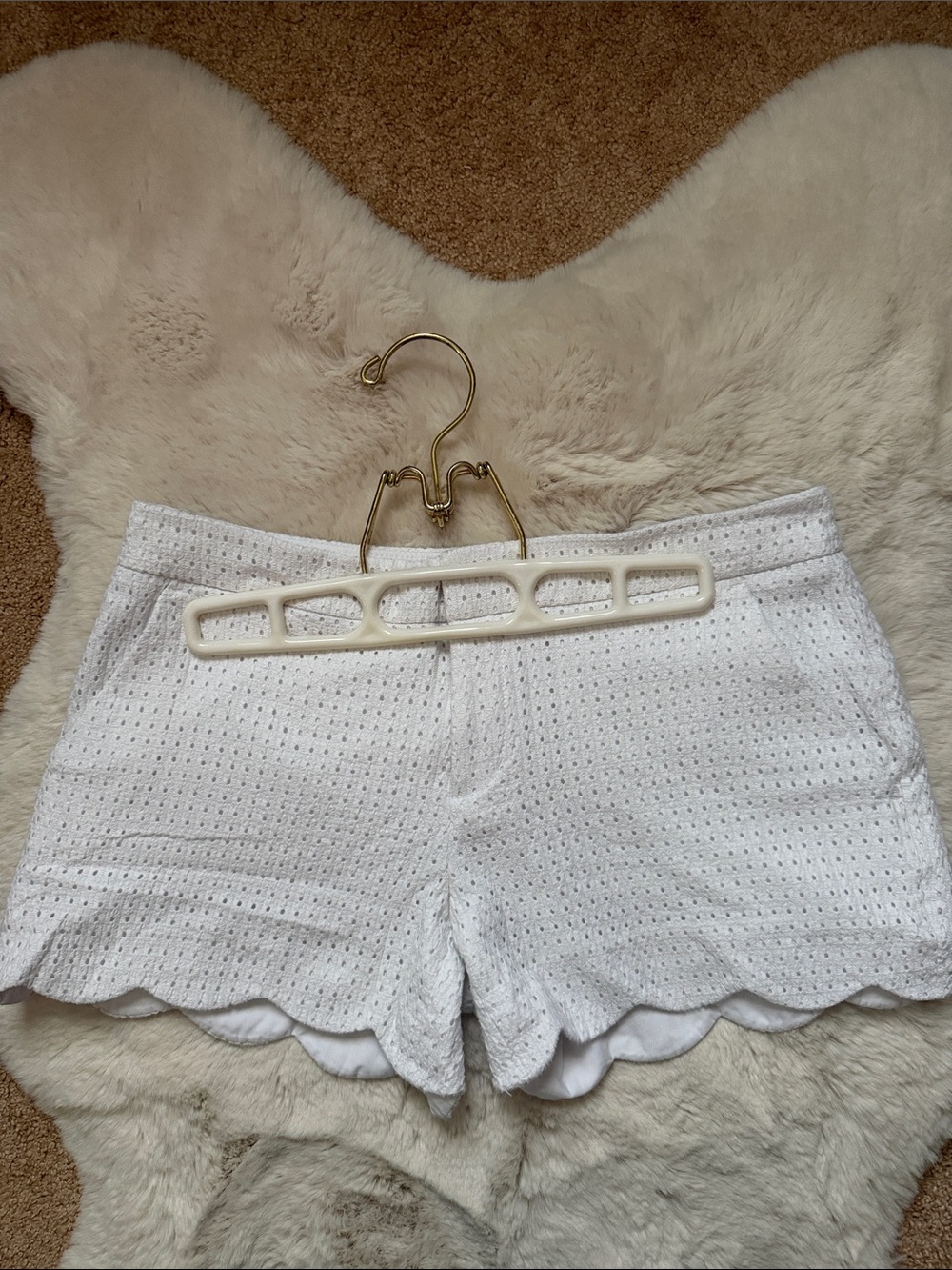 Club Monaco White Eyelet Scallop Hem High-Waist Shorts